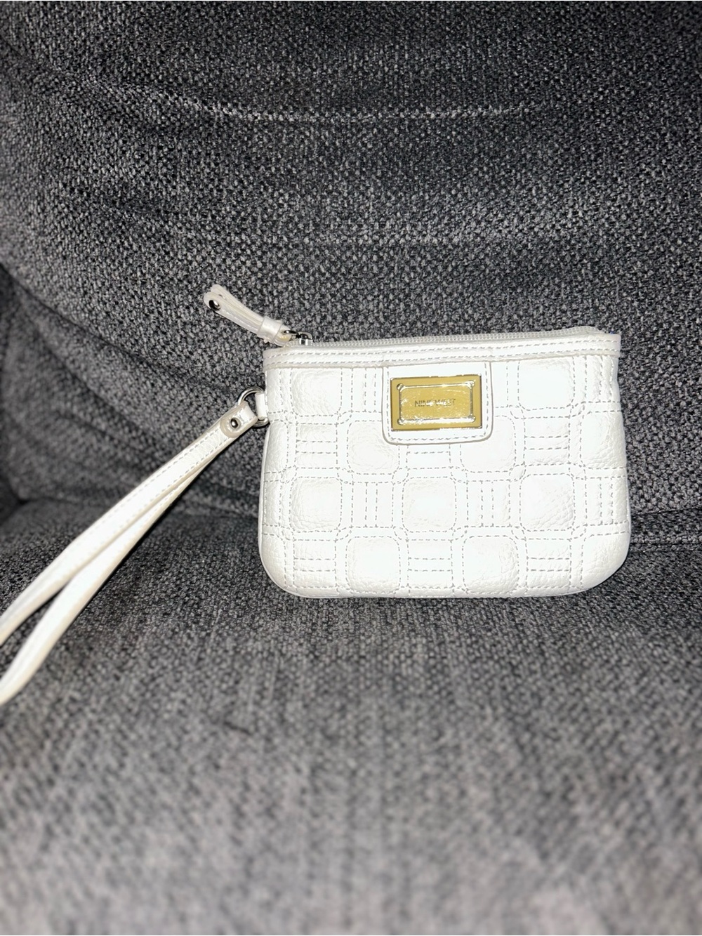 Nine West White Quilted Wristlet Clutch with Gold Accent